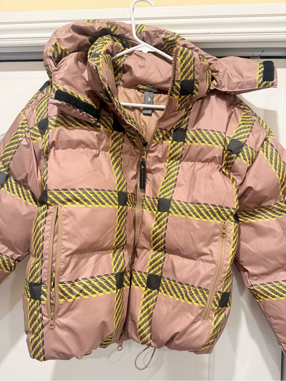 Stella McCartney Rose Pink Plaid Quilted Puffer Jacket